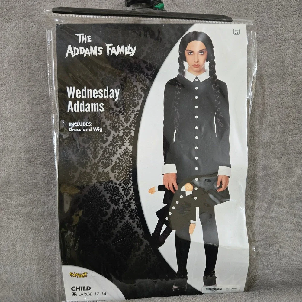 Wednesday Addams Costume Large Gothic Halloween Dress Wig Halloween Cosplay